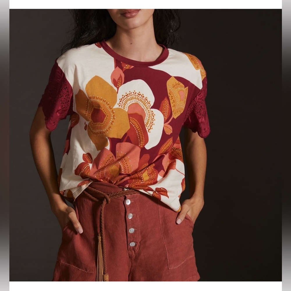 Anthropologie Tiny Jeanine Eyelet Embroidered Tee size S